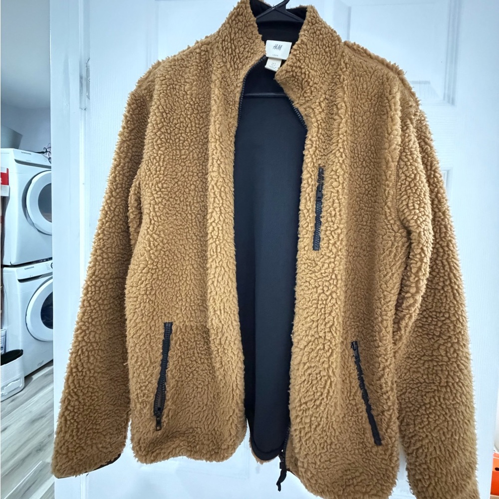 H&M Camel Fleece Jacket with Black Details